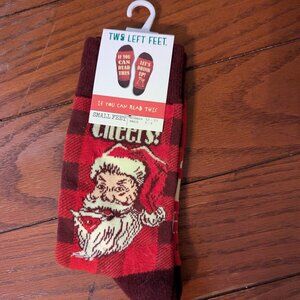Two Left Feet If You Can Read This Let's Drink Up Santa Unisex Socks sz S NEW